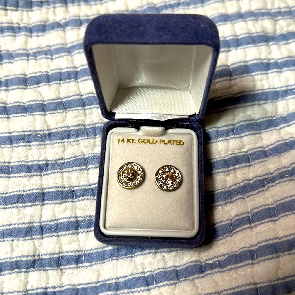 14kt gold plated earrings with box. Never worn.
